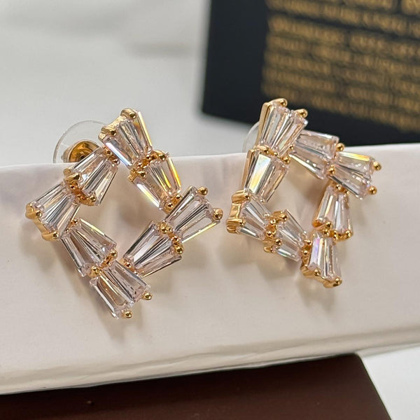 Golden Square Cz Earrings