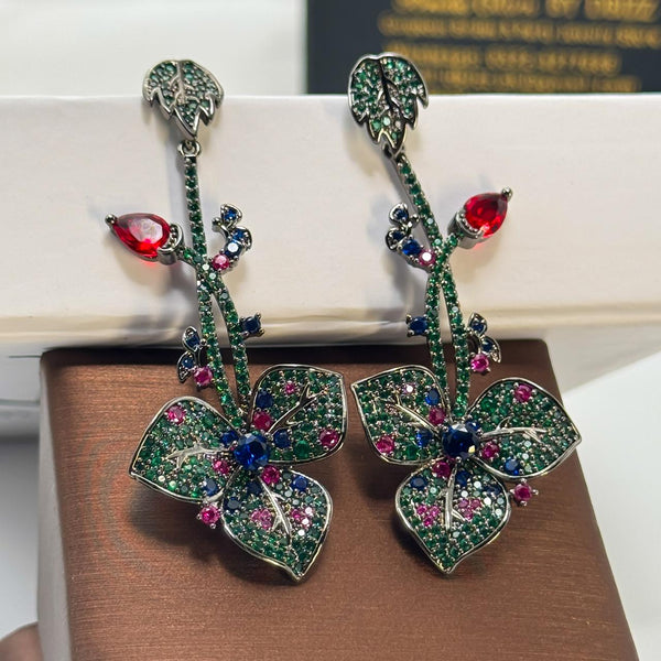 Flower Drop Cz Earrings