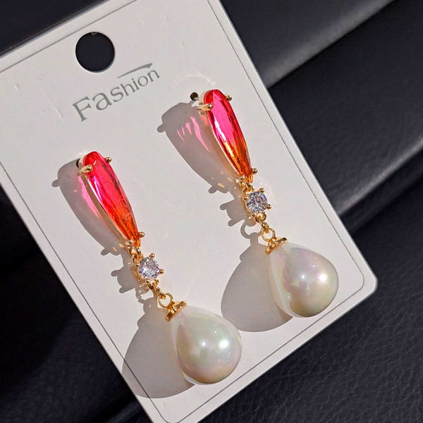 Pink Cz Pearl Earrings